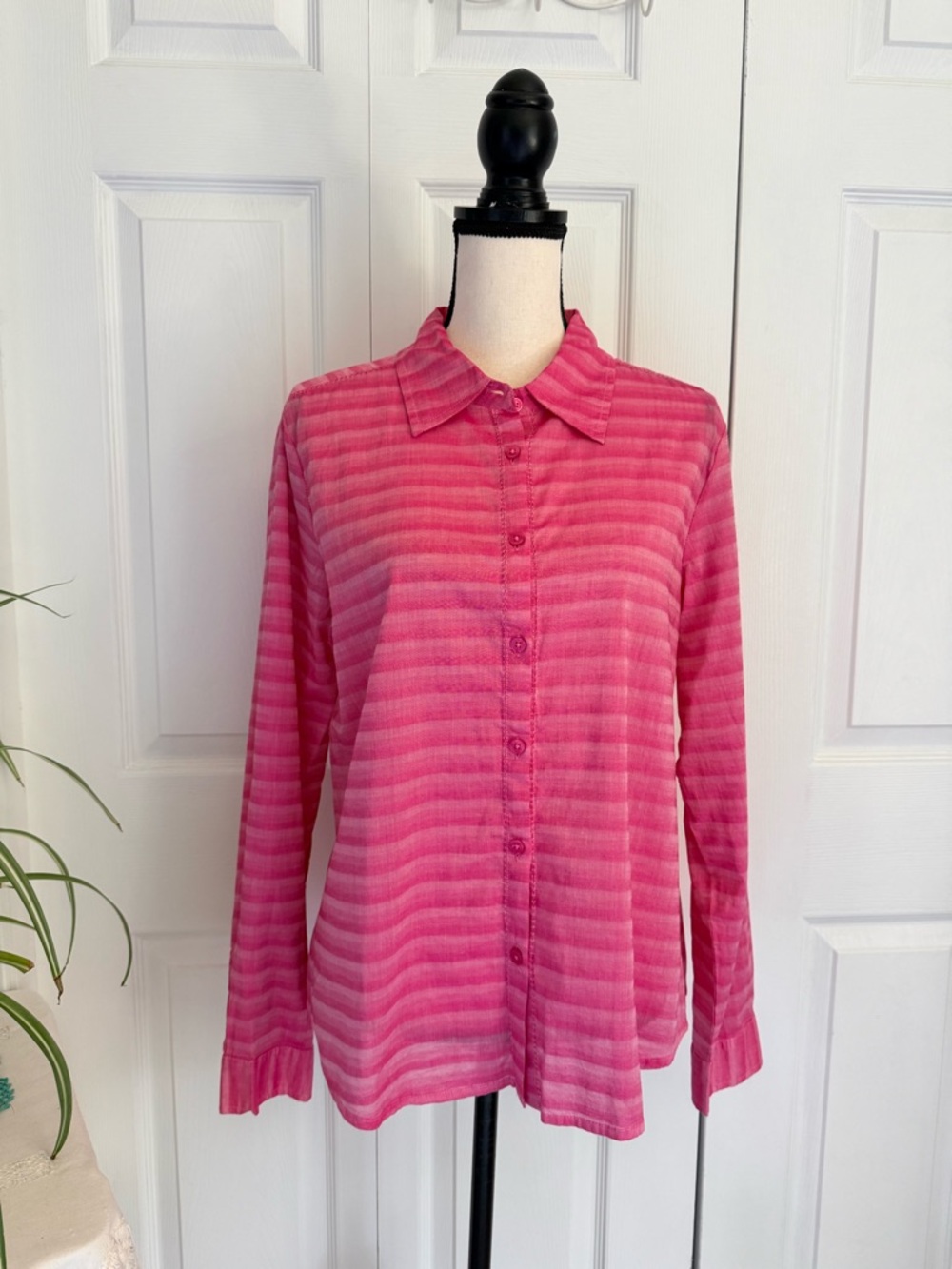 Sundance Women’s Pink Striped 100% Cotton Button Down Shirt Blouse Size‎ 12